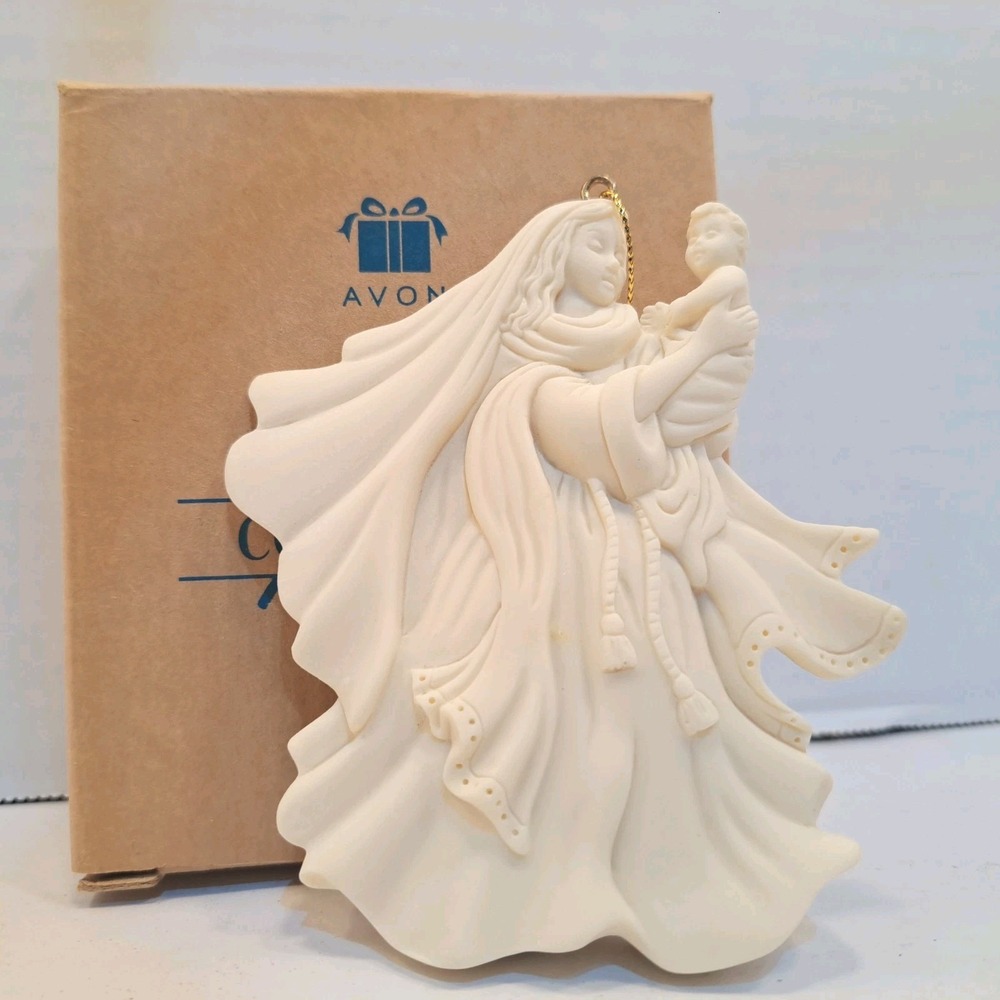Avon Gift Collection Vintage Cream Stoneware Angel Baby Christmas Tree Ornament